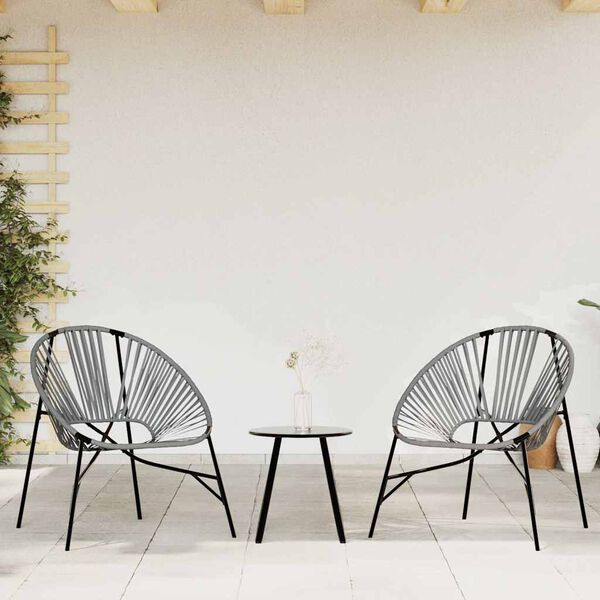 vidaXL Garden Chair Set 3 pcs Black and Light Grey Poly Rattan