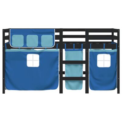 vidaXL Kids' Loft Bed with Curtains Blue 90x200 cm Solid Wood Pine