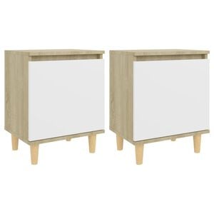 vidaXL Bed Cabinets Solid Wood Legs 2pcs Sonoma Oak&White 40x30x50cm