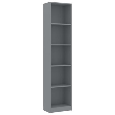 vidaXL 5-Tier Book Cabinet Grey 40x24x175 cm Engineered Wood