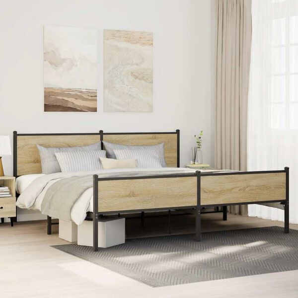 vidaXL Metal Bed Frame without Mattress Sonoma Oak 200x200 cm