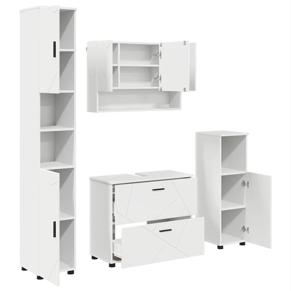 vidaXL Bathroom Furniture Set 4 pcs White Engineered Wood and Metal