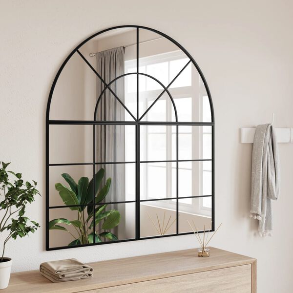 vidaXL Wall Mirror Black 100x110 cm Arch Iron