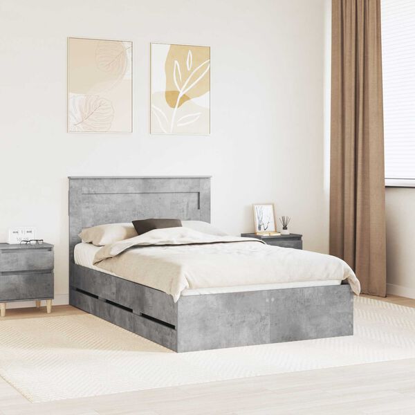 vidaXL Bed Frame with Drawer Concrete Grey 120 x 190 cm Engineer Wood