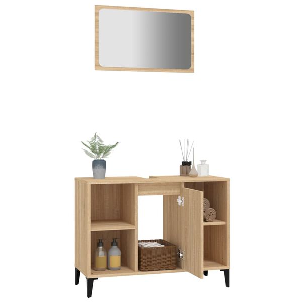 vidaXL 2 Piece Bathroom Furniture Set Sonoma Oak Engineered Wood