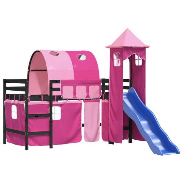 vidaXL Kids' Loft Bed with Tower without Mattress Pink 90x200 cm