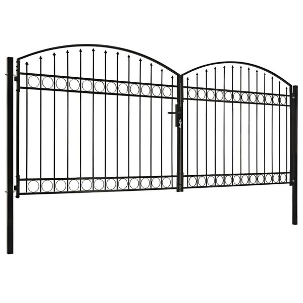 vidaXL Fence Gate Double Door with Arched Top Steel 400x175 cm Black