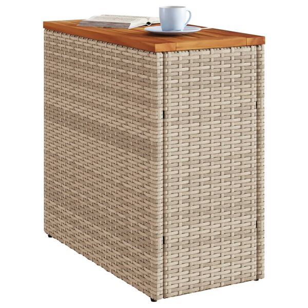 vidaXL Garden Side Table with Wooden Top Beige 58x27.5x55 cm Poly Rattan