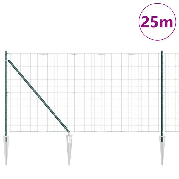 vidaXL Fence with Post Green 1 x 25 m Steel and PVC