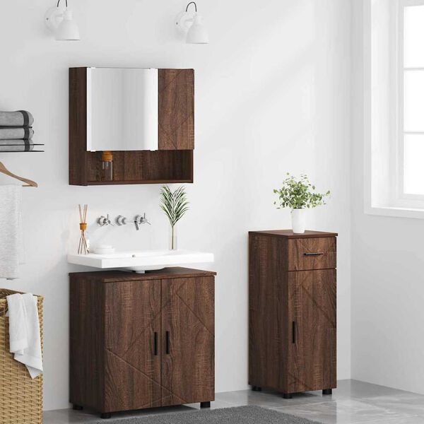 vidaXL Bathroom Furniture Set 3 pcs Brown oak Engineered wood