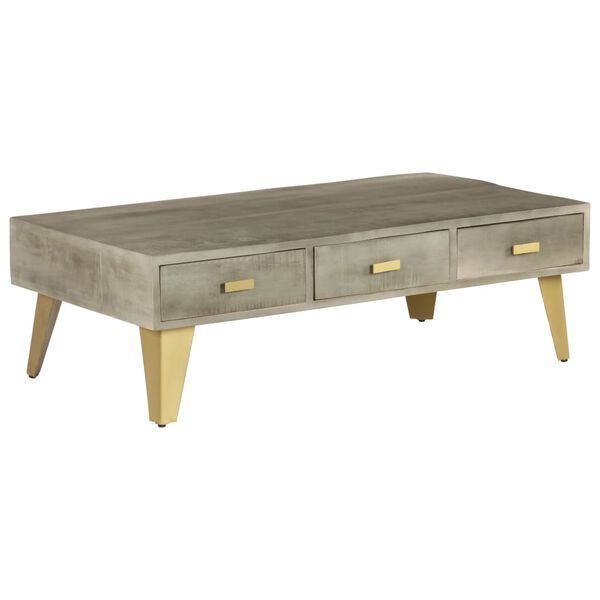 vidaXL Coffee Table Solid Mango Wood Grey with Brass 110x60x35 cm