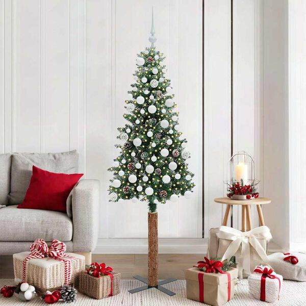 vidaXL Slim Christmas Tree Green 180 cm PVC and Solid Pine wood