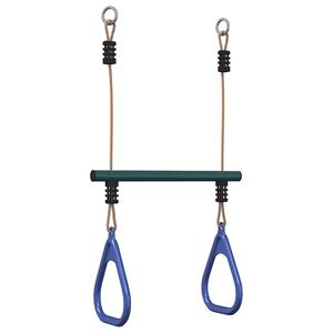 vidaXL Trapeze Bar with Gym Rings for Kids Blue and Dark Green Steel