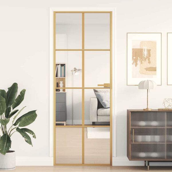vidaXL Interior Door Slim Golden 76x201.5 cm Tempered Glass and Aluminium
