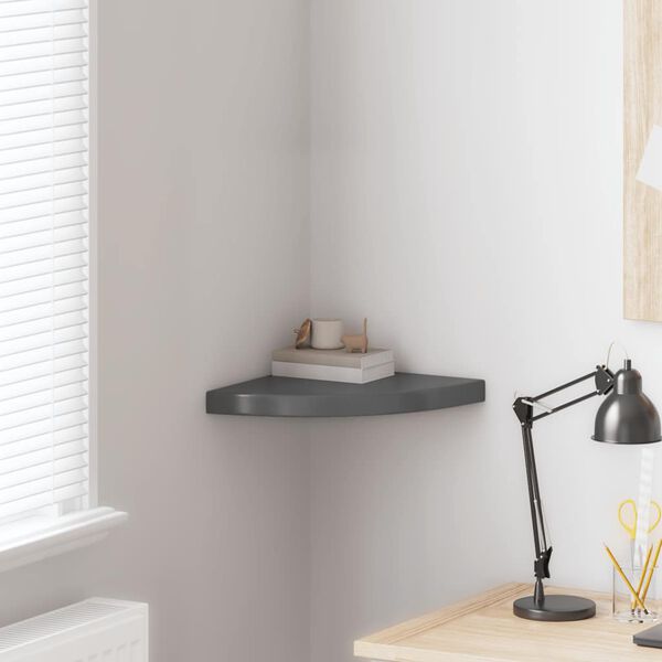 vidaXL Floating Corner Shelf High Gloss Grey 35x35x3.8 cm MDF