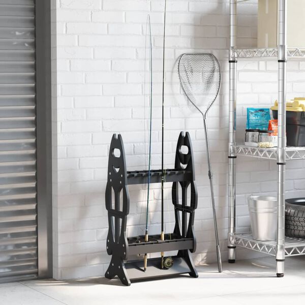 vidaXL Fishing Rod Rack for 16 Rods Black
