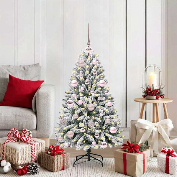 vidaXL Artificial Christmas Tree Green and White 120 cm PVC and Metal