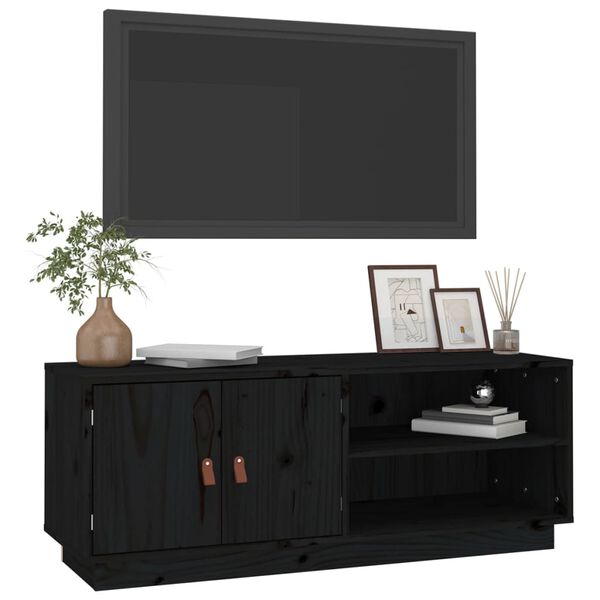 vidaXL TV Cabinet Black 105x34x40 cm Solid Wood Pine