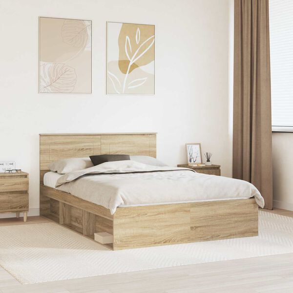 vidaXL Bed Frame with Headboard Sonoma 160 x 200 cm Engineered wood