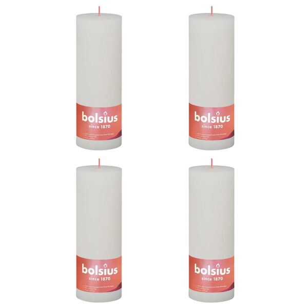 Bolsius Rustic Pillar Candles Shine 4 pcs 190x68 mm Cloudy White
