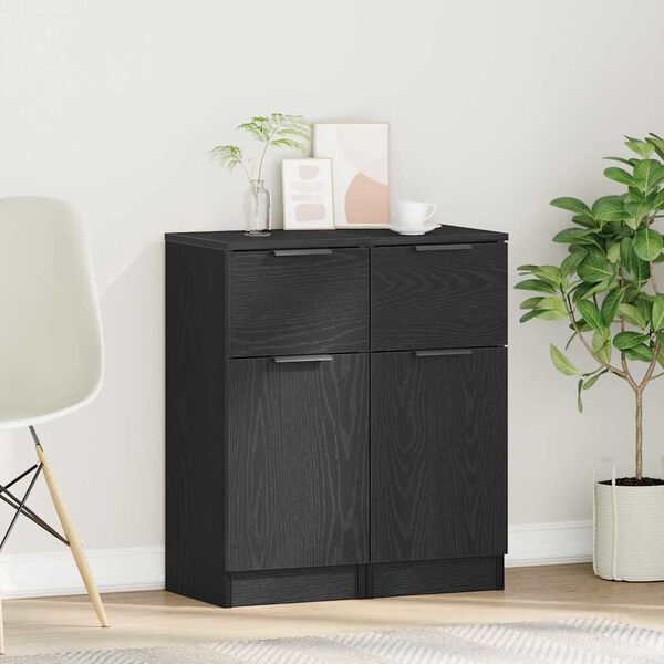 vidaXL Sideboard 2 pcs Black Oak 30 x 30 x 70 cm Engineered Wood