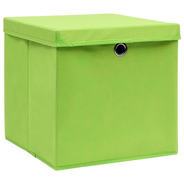 vidaXL Storage Boxes with Lids 10 pcs Green 32x32x32 cm Fabric