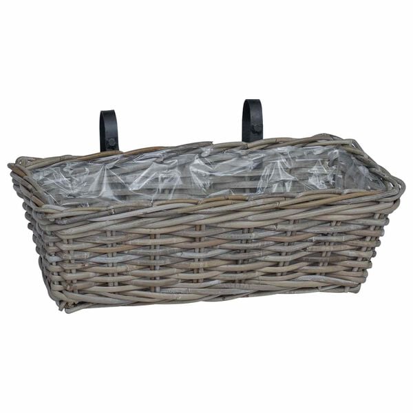 vidaXL Hanging Planter Basket 2 pcs Grey 48 x 22 x 15 cm Lacak Rattan