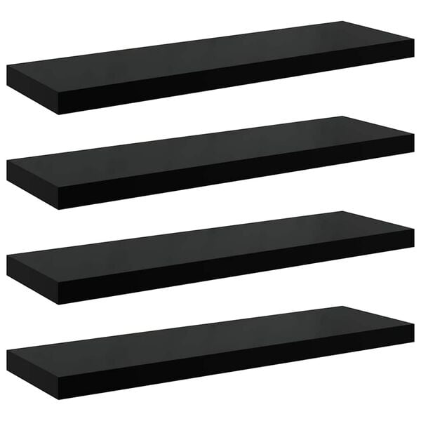 vidaXL Floating Wall Shelves 4 pcs High Gloss Black 80x23.5x3.8 cm MDF