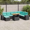 vidaXL 9 Piece Garden Sofa Set with Cushions Black Poly Rattan Acacia