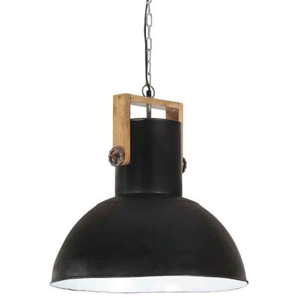 vidaXL Industrial Hanging Lamp 25 W Black Round Mango Wood 52 cm E27