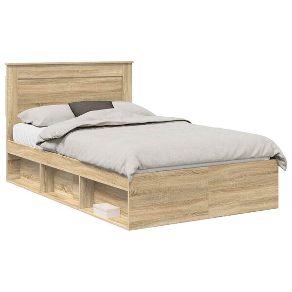 vidaXL Bed Frame with Headboard Sonoma 120 x 190 cm Solid Pine Wood