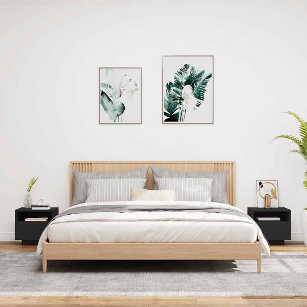 vidaXL Bedside Cabinets with LED Lights 2 pcs Black 40x39x37 cm