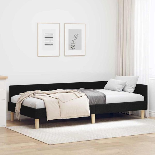 vidaXL Corner Bed Frame with Headboard Black 100 x 200 cm Fabric
