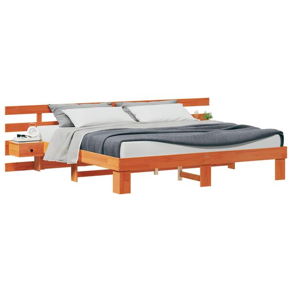 vidaXL Bed Frame with Headboard Brown 200 x 200 cm Solid Pine Wood