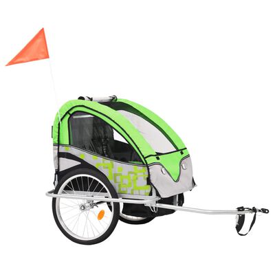 vidaXL 2-in-1 Bike Trailer & Stroller Green and Grey