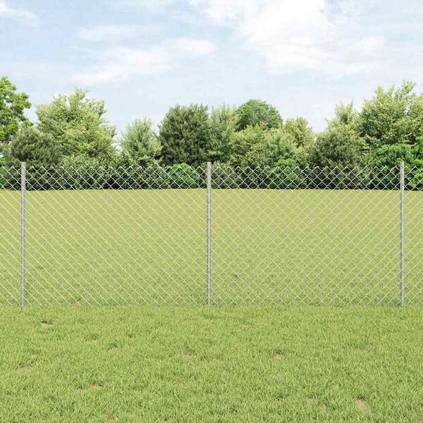vidaXL Fence with Post Silver 0.8 x 10 m Steel