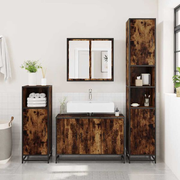 vidaXL Bathroom Sink Cabinet Smoked Oak 90x33x60 cm Engineered Wood