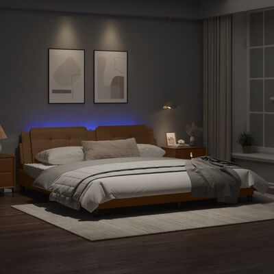 vidaXL Bed Frame with LED Lights Cappuccino 200x200 cm Faux Leather