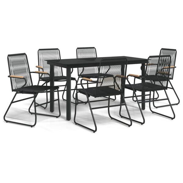 vidaXL 7 Piece Garden Dining Set Black PVC Rattan