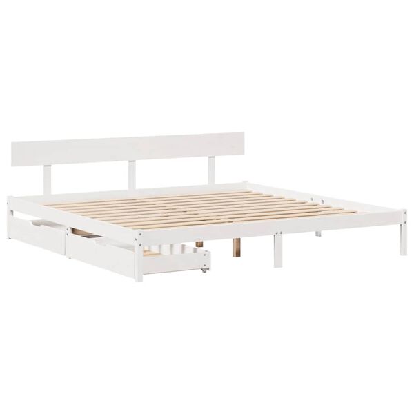 vidaXL Bed Frame without Mattress White 180x200 cm Super King Solid Wood Pine