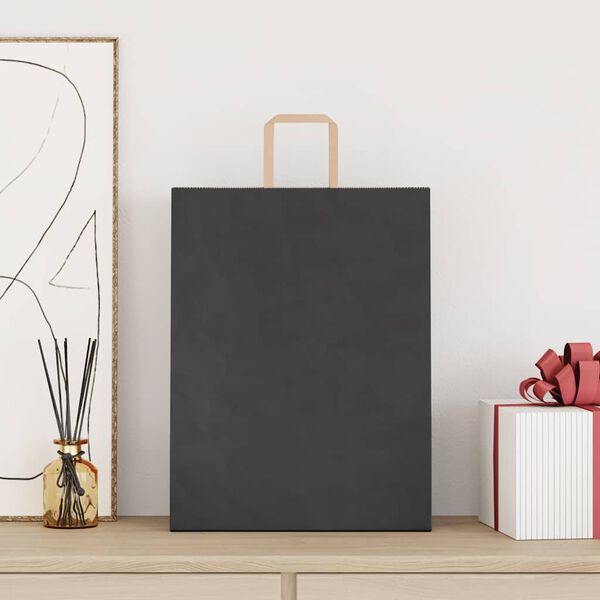 vidaXL Paper Bags 250 pcs with Handles Black 32x12x42 cm