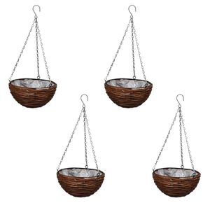 vidaXL Hanging Round Willow Basket 4 pcs with Liner & Chain