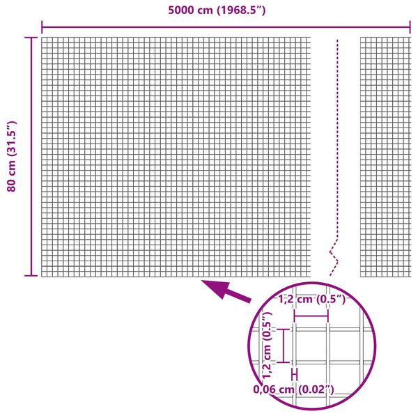 vidaXL Welded Wire Fence Silver 0.8 x 50 m