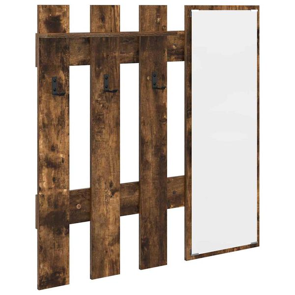 vidaXL Wall-Mounted Coat Rack with Mirror Smoked Oak 100 x 10 x 100 cm