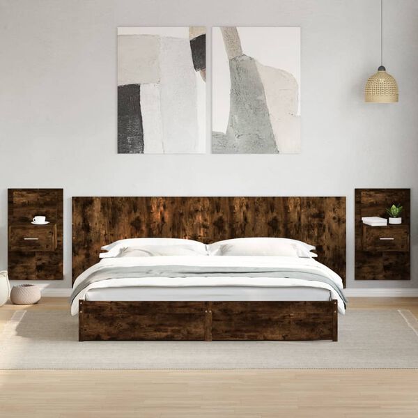 vidaXL Bed Headboard with Cabinets Smoked Oak 240 cm Engineered Wood