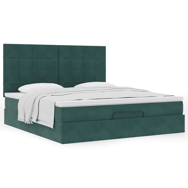 vidaXL Ottoman Bed with Mattresses Dark Green 180x200cm Velvet