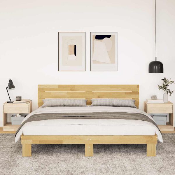 vidaXL Bed Frame with Headboard without Mattress 200x200 cm Solid Wood Oak