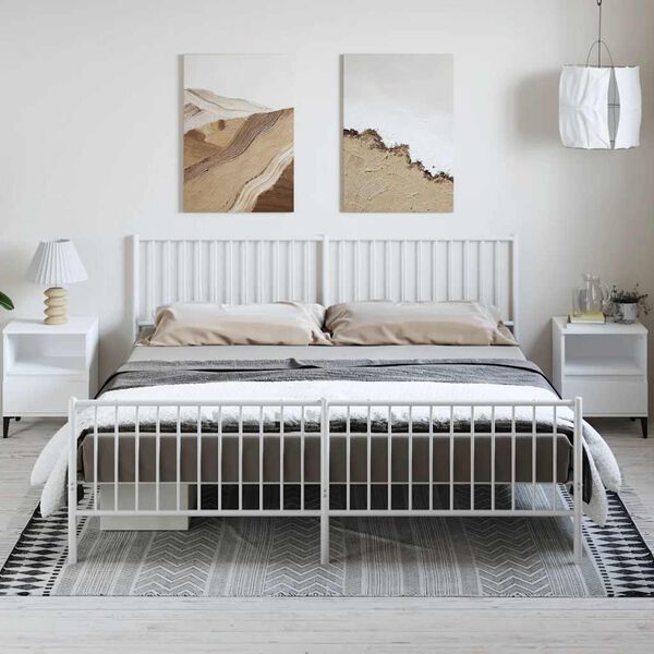 vidaXL Metal Bed Frame without Mattress with Footboard White 183x213cm