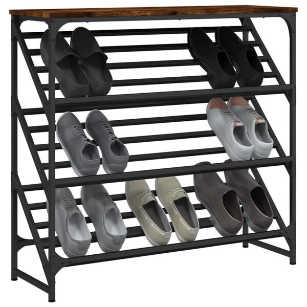 vidaXL Shoe Rack Smoked Oak 90x30x85 cm Engineered Wood