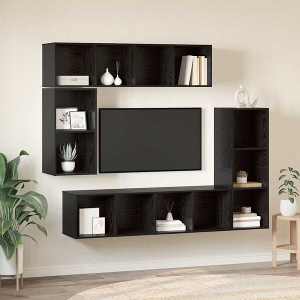 vidaXL TV Cabinet Set Wall-mounted 4 pcs Black Oak Engineered Wood